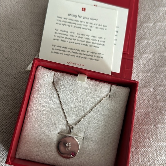 Red Envelope Initial J Ruby Sterling Silver Necklace - Picture 3 of 3